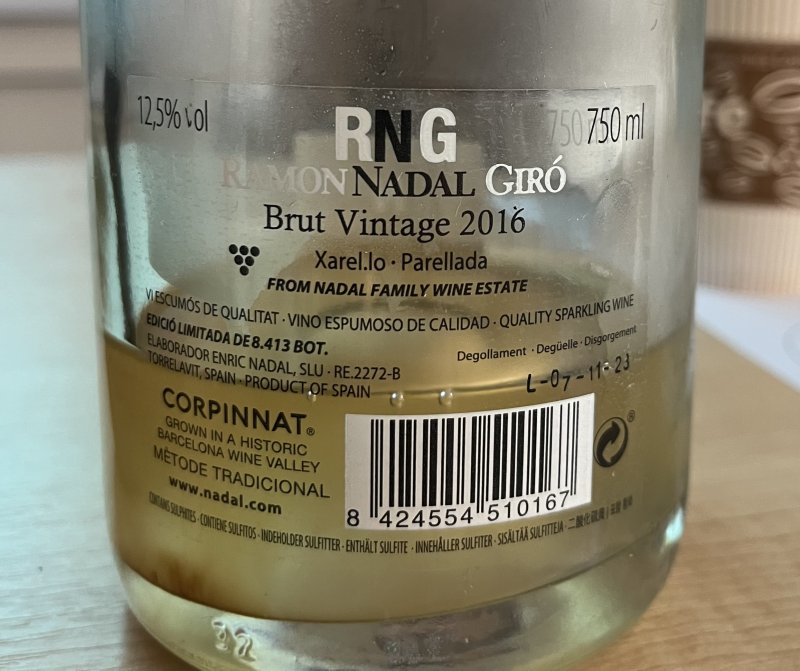 Baksida av Nadal RNG Corpinnat Brut