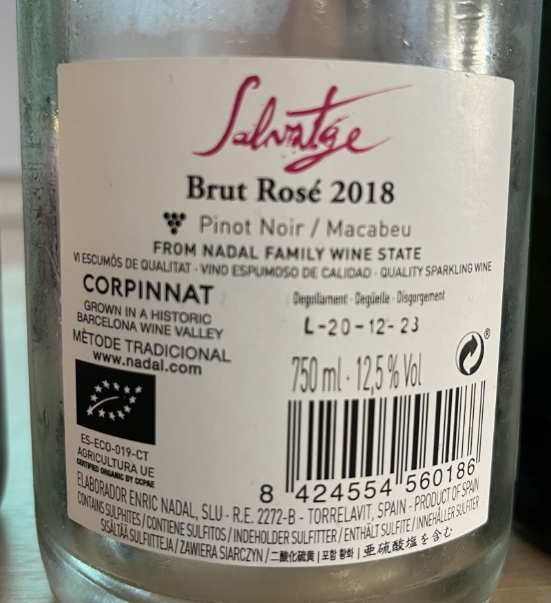 Baksida av Nadal Salvatge Rosé Brut