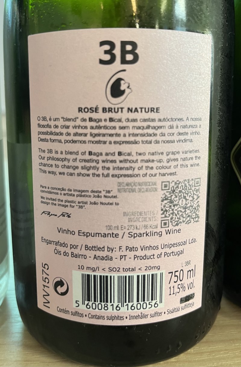 Baksida av Filipa Pato 3b Rose Extra Bruto