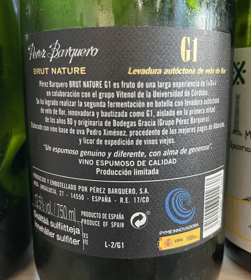 Baksida av Pérez Barquero G1 Brut Nature