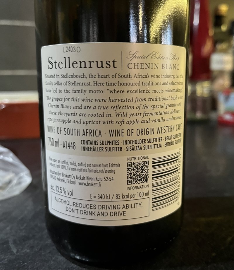 Baksida av Stellenrust Barrel Fermented