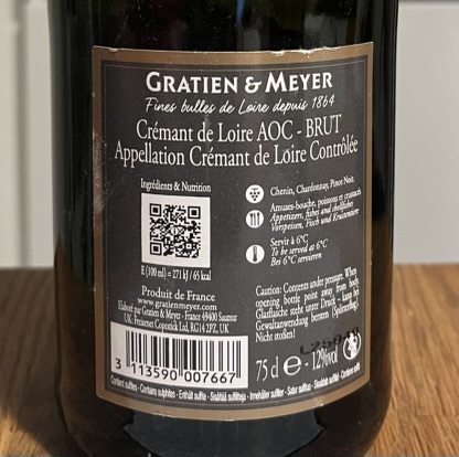 Baksida av Gratien & Meyer Crémant de Loire Brut