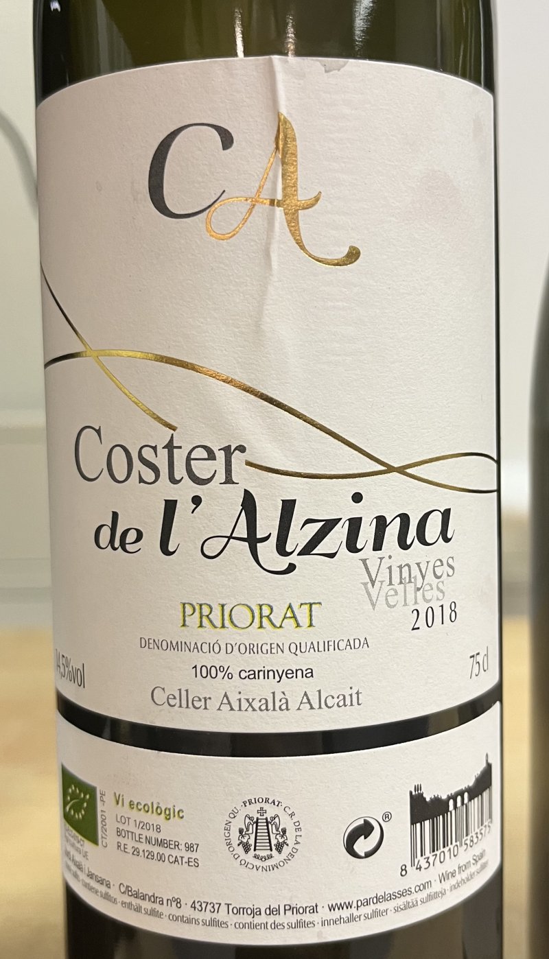 Framsida av Coster de l'Alzina Celler Aixalà-Alcait