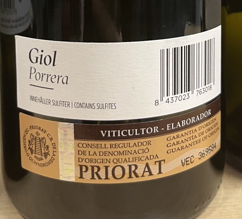 Baksida av Mas d'En Caçador Velles Vinyes Giol Porrera