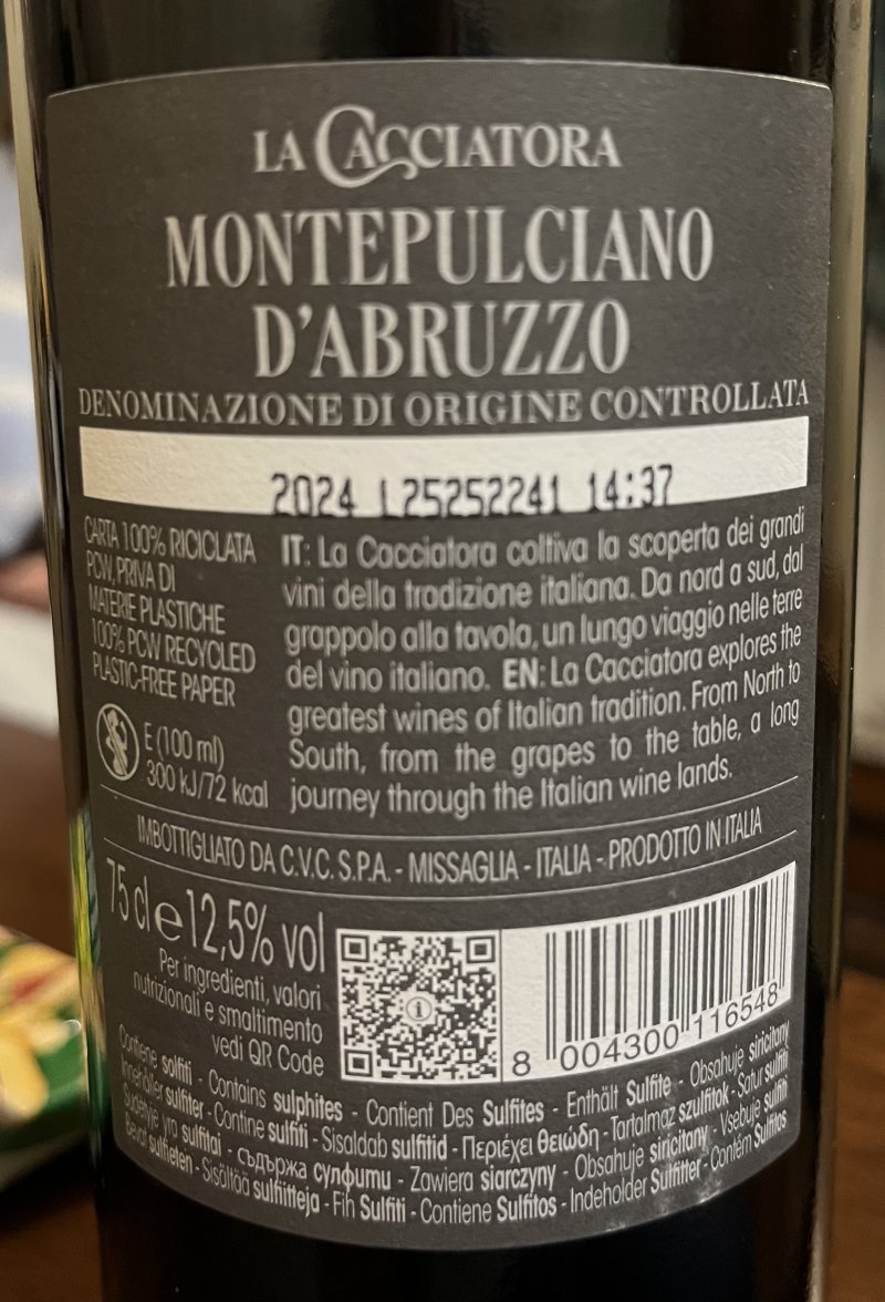 Baksida av Montepulciano D´Abruzzo
