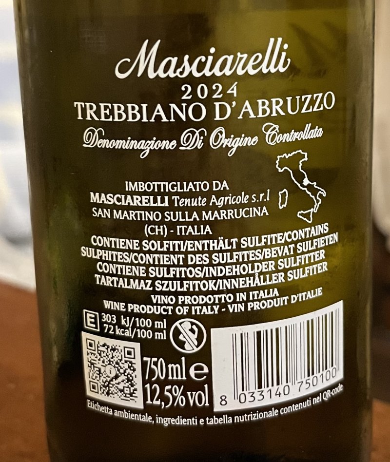Baksida av Masciarelli Trebbiano D´Abruzzo