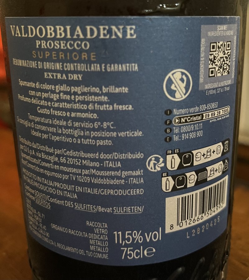 Baksida av Dei Bugni Valdobbiadene Prosecco Superiore