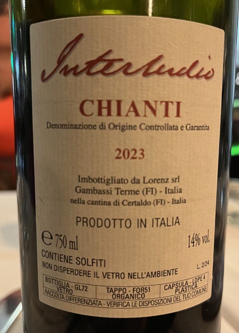 Baksida av Interludio Chianti