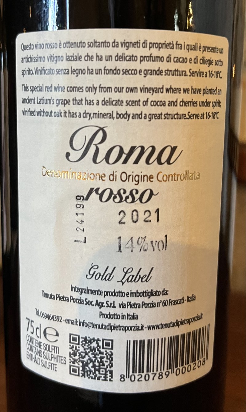 Baksida av Tenuta Pietra Porzia Lecino