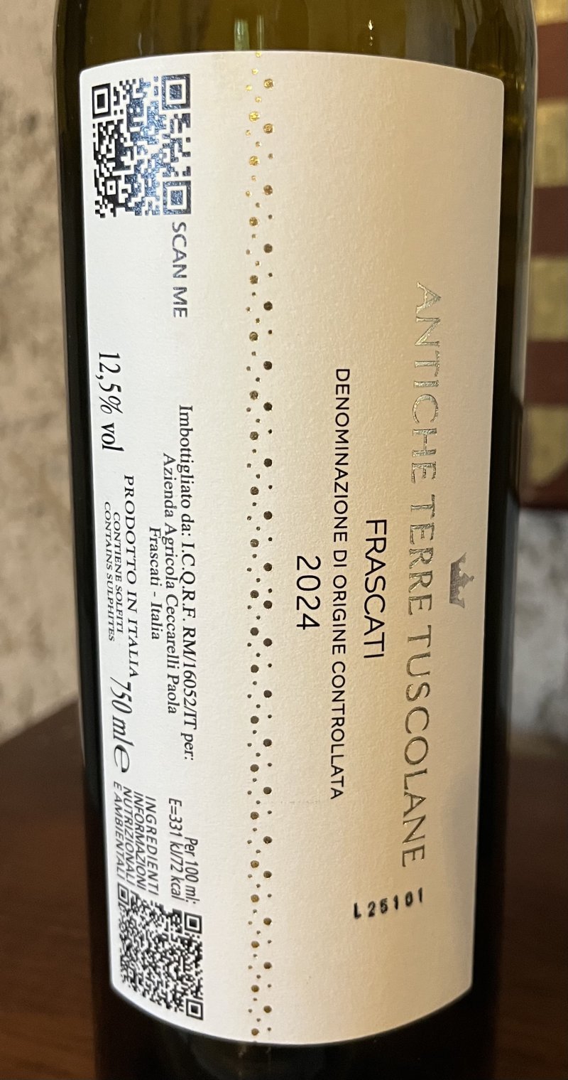 Baksida av Antiche Terre Tuscola Frascati