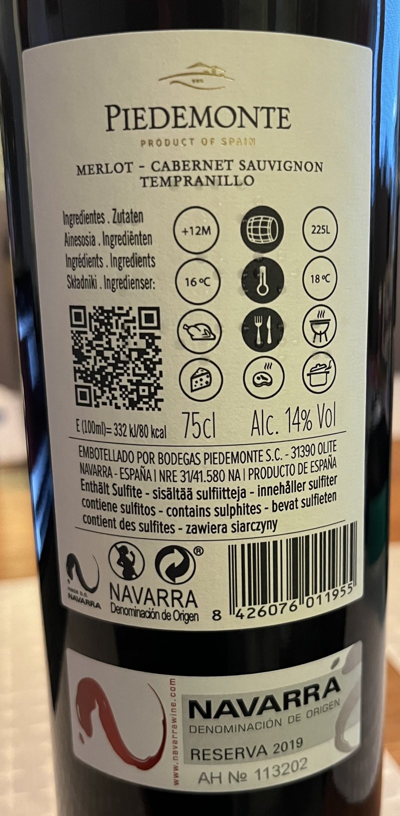 Baksida av Piedemonte Reserva