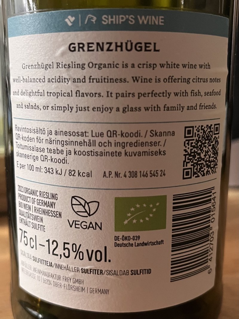 Baksida av Grenzhügel Riesling Rheinhessen