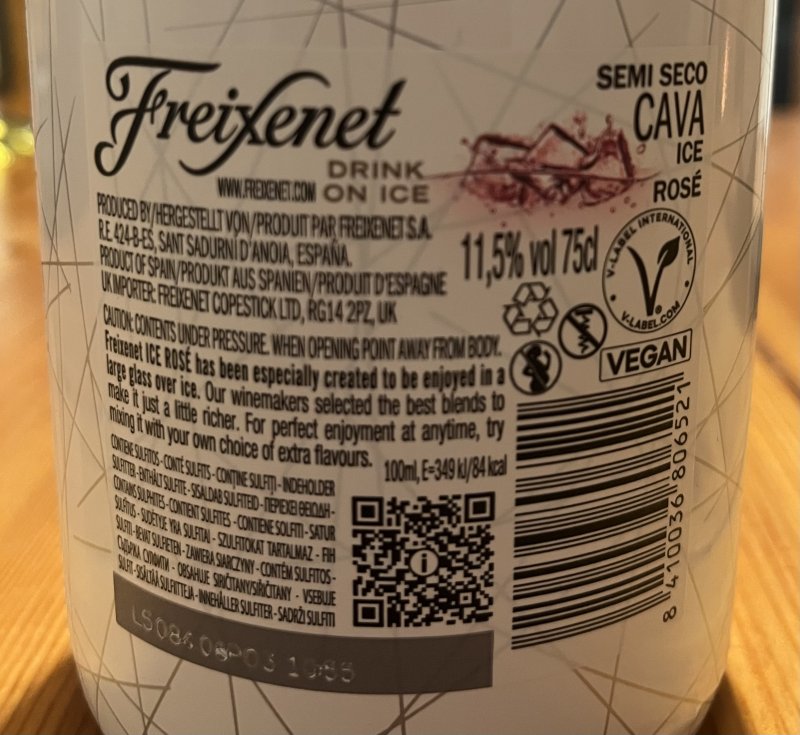 Baksida av Freixenet Ice Rosé