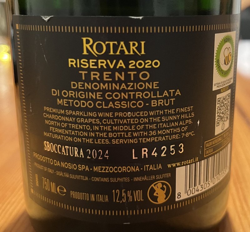 Baksida av Rotari Riserva Brut