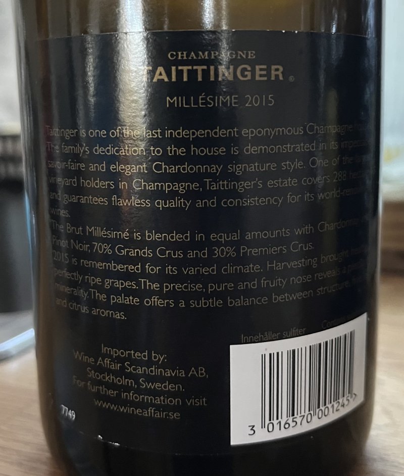 Baksida av Taittinger