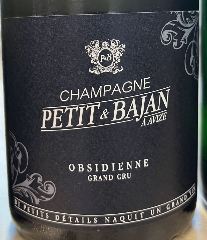 Framsida av Petit & Bajan Obsidienne Blanc de Noirs Grand Cru Champagne Brut