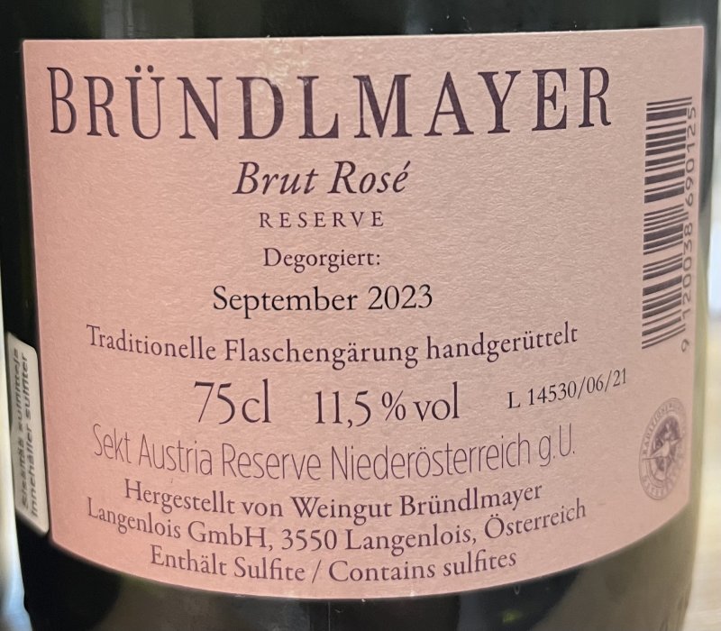 Baksida av Bründlmayer Reserve Rosé Brut