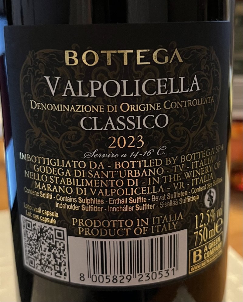 Baksida av Bettets Valpolicella Classico