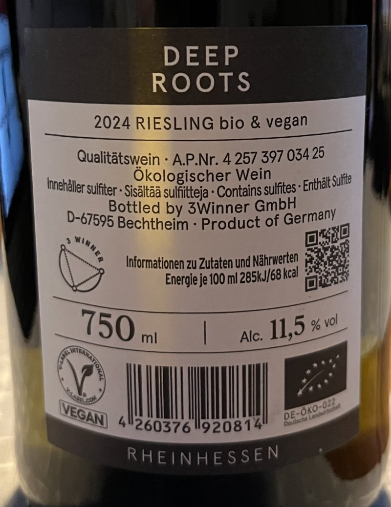 Baksida av Deep Roots Riesling
