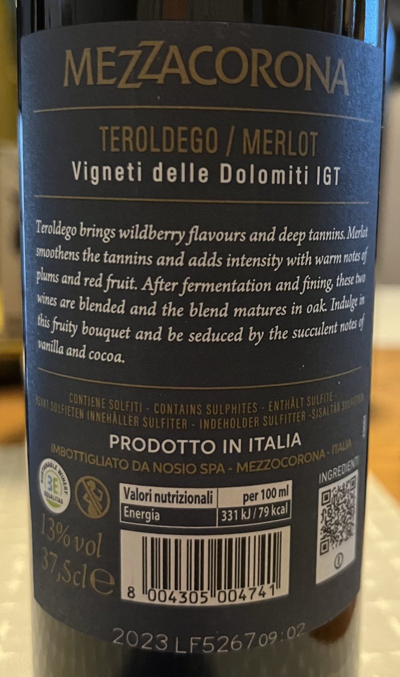 Baksida av Mezzacorona Viking Line