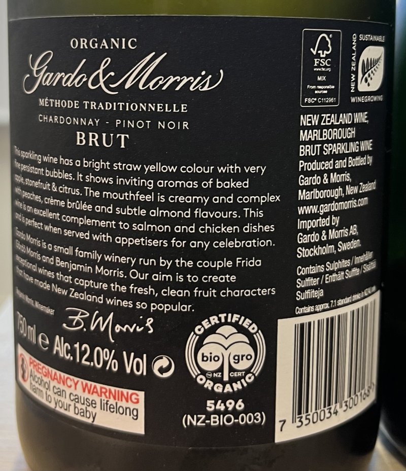 Baksida av Gardo & Morris Chardonnay Brut