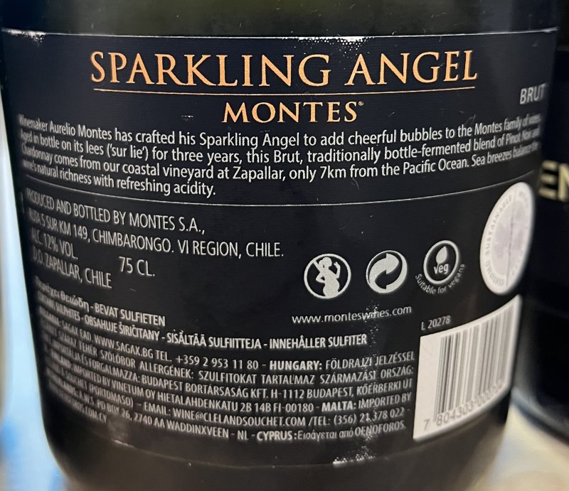 Baksida av Sparkling Angel Motes Brut