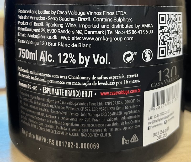 Baksida av Casa Valduga 130 Blanc de Blanc