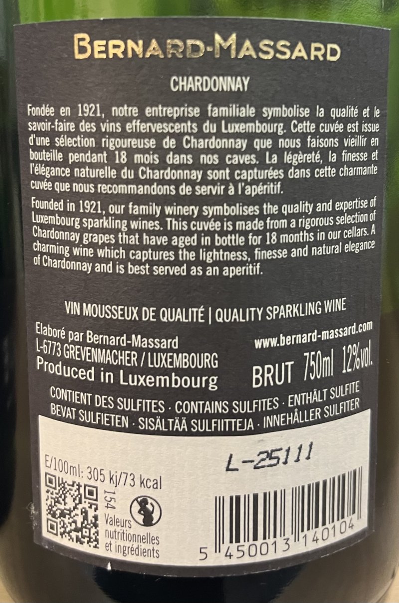 Baksida av Bernard-Massard Chardonnay Brut