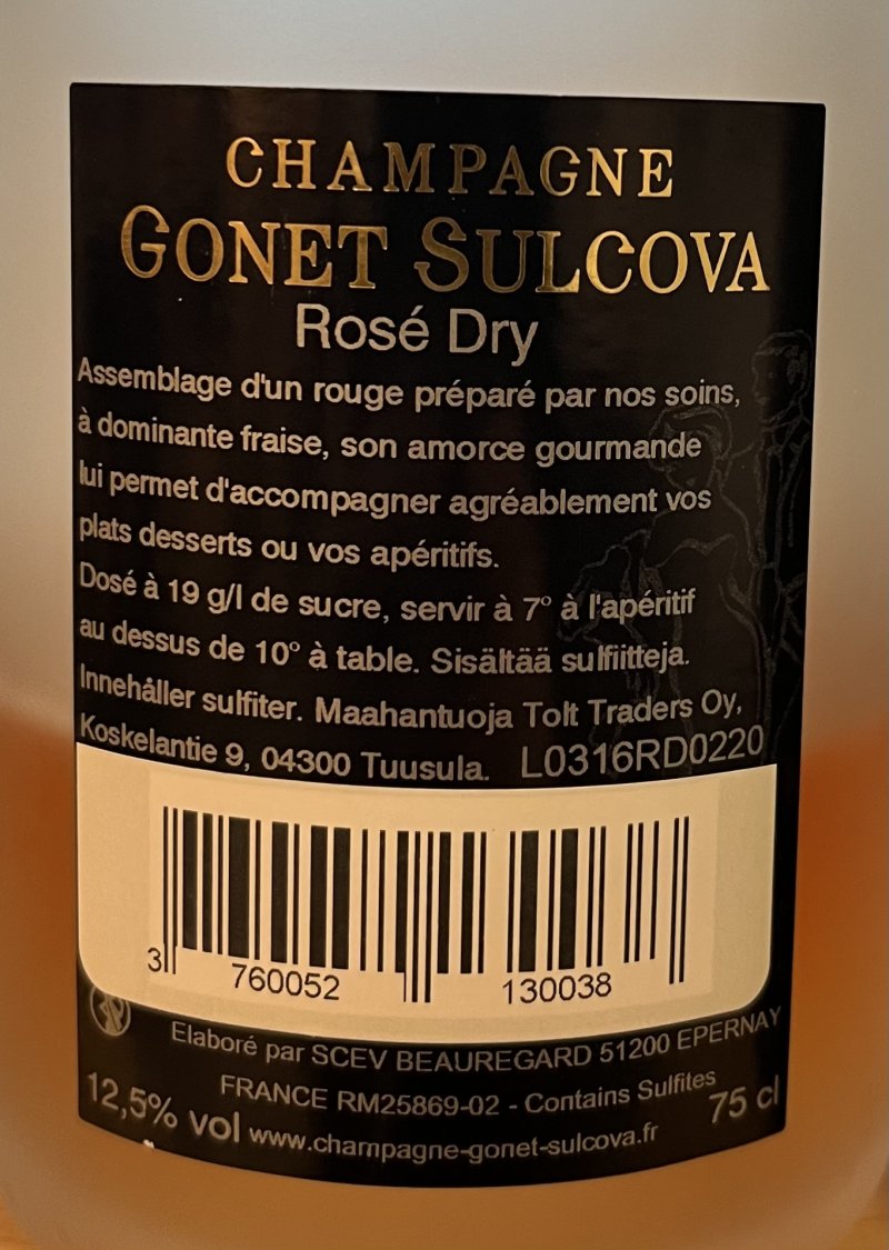Baksida av Gonet Sulcova Rose Champagne Sec