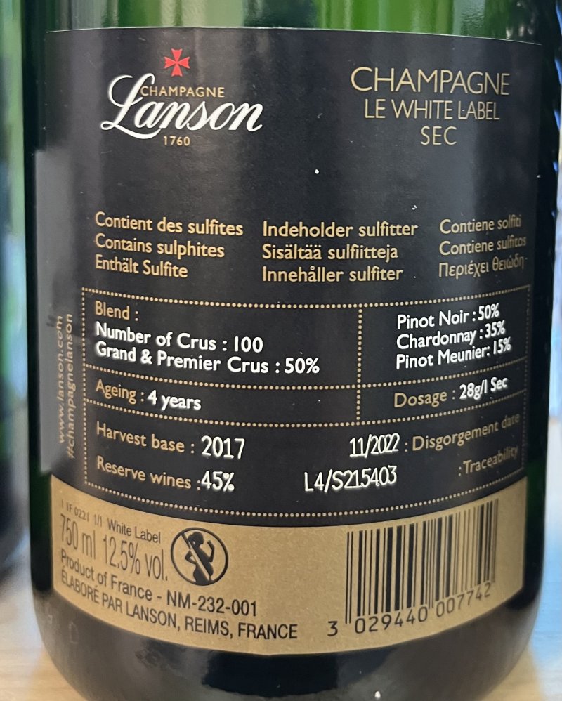 Baksida av Lanson Le White Label Sec