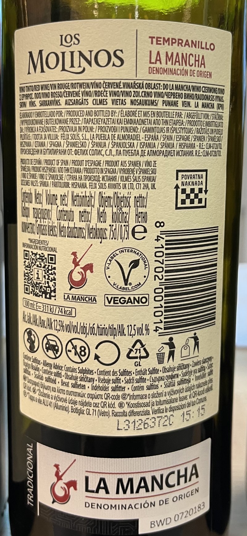 Baksida av Los Molinos Tepranillo