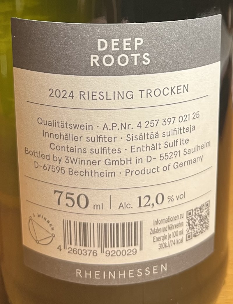 Baksida av Deep Roots Riesling Trocken