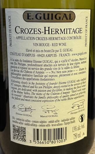 Baksida av E. Guigal Crozes-Hermitage