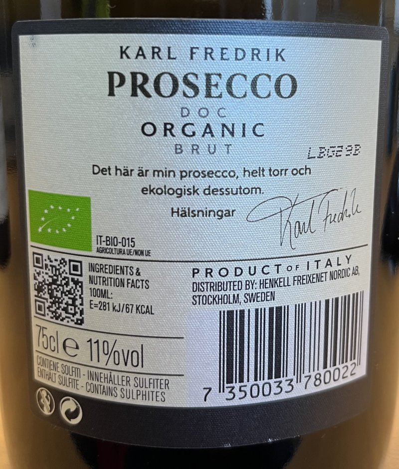 Baksida av Karl Fredrik Prosecco