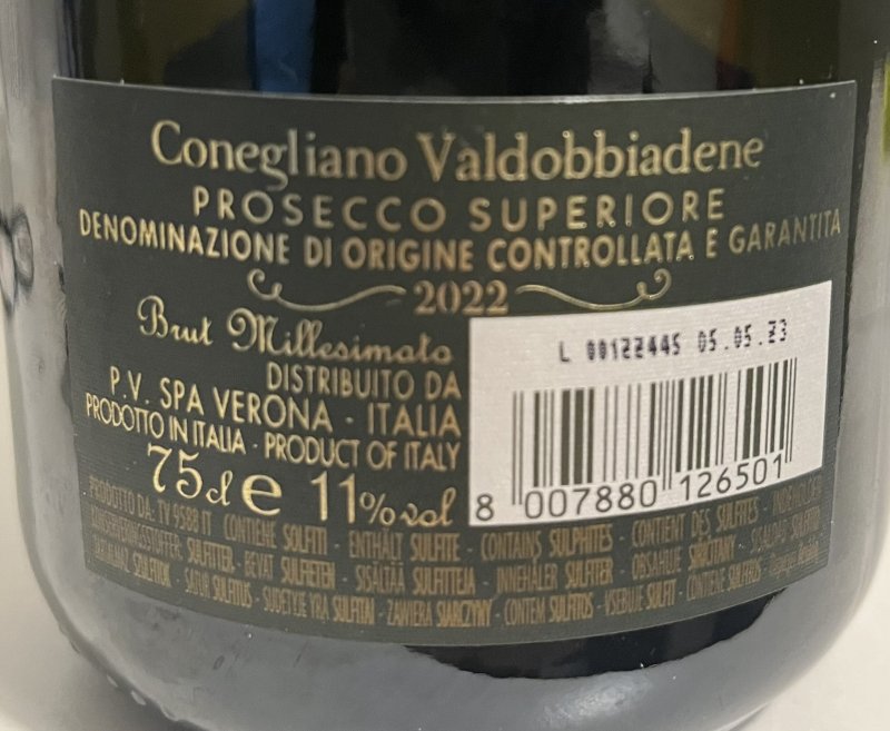 Baksida av Millesimato Conegliano Valdobbiadene